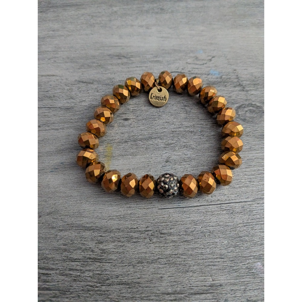 Erimish Metallic Bronze Faceted Bead Stretch Bracelet with Pave Sparkle Bead